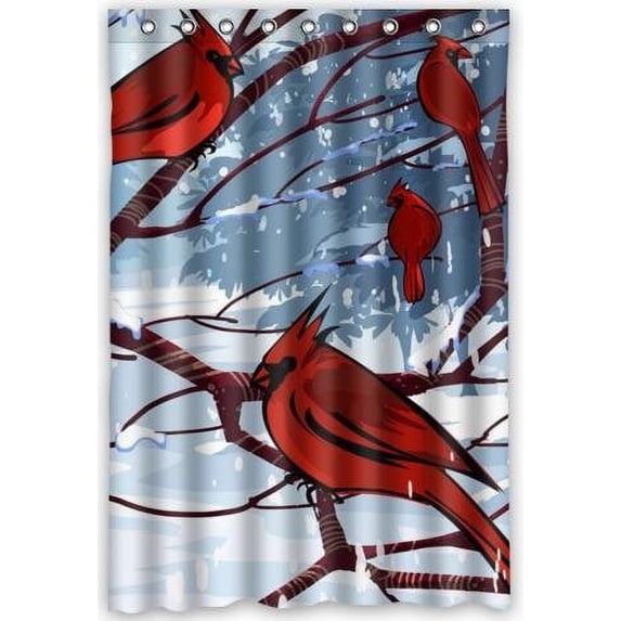 GreenDecor Northern Cardinal Waterproof Shower Curtain Set with Hooks Bathroom Accessories Size 48x72 inches