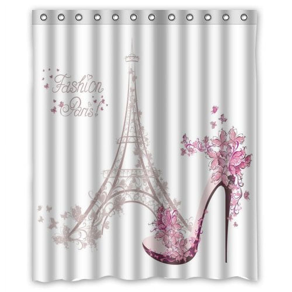 GreenDecor Paris Eiffel Tower Waterproof Shower Curtain Set with Hooks Bathroom Accessories Size 60x72 inches