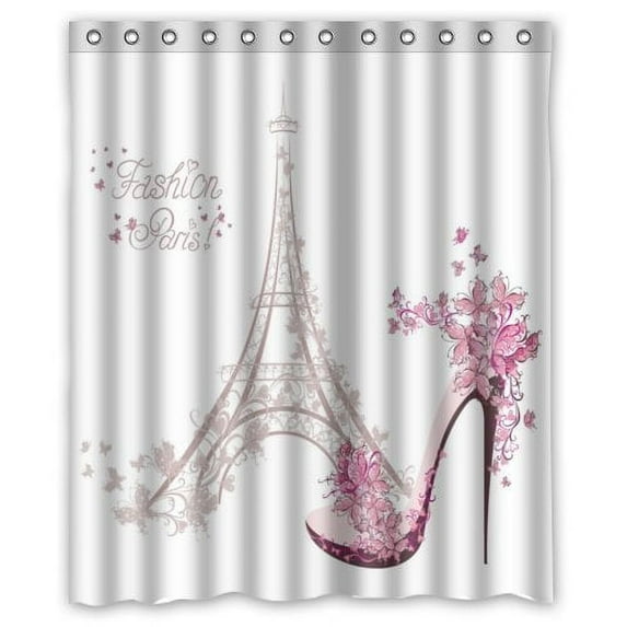 GreenDecor Paris Eiffel Tower Waterproof Shower Curtain Set with Hooks Bathroom Accessories Size 60x72 inches