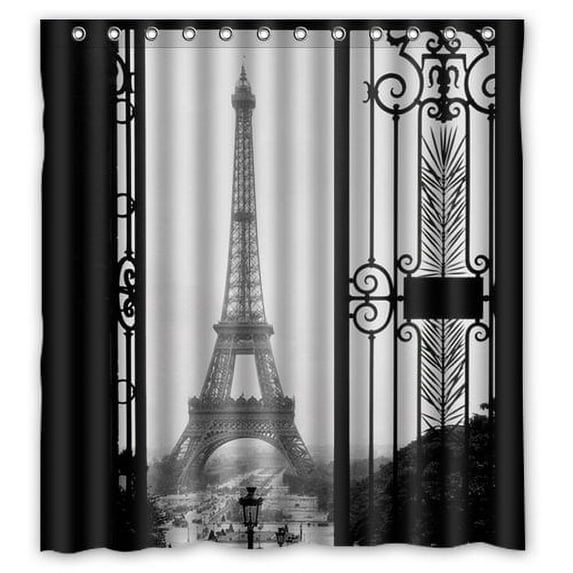GreenDecor Paris Eiffel Tower Waterproof Shower Curtain Set with Hooks Bathroom Accessories Size 60x72 inches