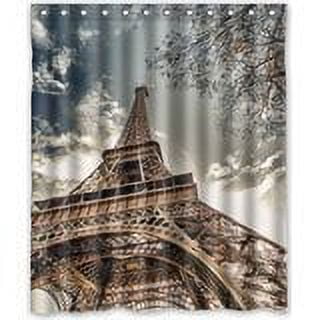 GreenDecor Paris Eiffel Tower Waterproof Shower Curtain Set with Hooks Bathroom Accessories Size 60x72 inches