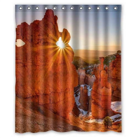 GreenDecor Parks Usa Bryce Canyon Canyon Rays Of Light Nature Waterproof Shower Curtain Set with Hooks Bathroom Accessories Size 60x72 inches
