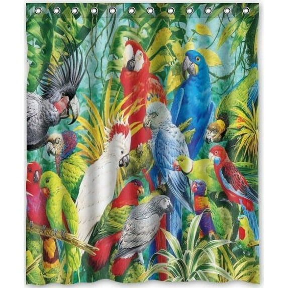 GreenDecor Parrot By Parrot Waterproof Shower Curtain Set with Hooks Bathroom Accessories Size 60x72 inches