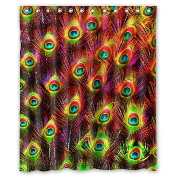 GreenDecor Peacock Feather Waterproof Shower Curtain Set with Hooks Bathroom Accessories Size 60x72 inches