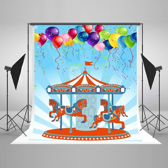 GreenDecor Photography Backdrop 5x7ft Newborn Baby Birthday Background Kids Red Carousel Blue Ray Lines with Colorful Balloons Backdrops Child