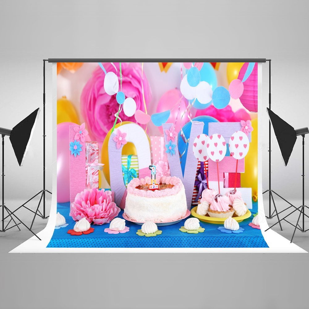 GreenDecor Photography Backdrop 5x7ft Pink Birthday Cake Studio ...