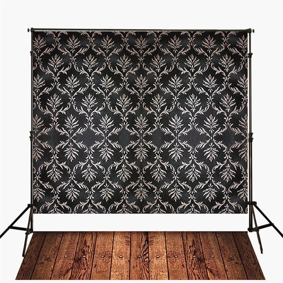 GreenDecor Photography Backdrop Black 5x7ft Elegant Eurpean Flower Texture Baby Background Wood Floor