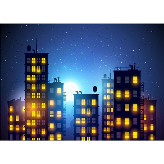 GreenDecor Photography Background Super Hero City Photo Studio Beautiful Moon Backdrops 7x5ft