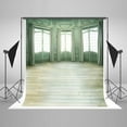 thumbnail image 1 of GreenDecor Photography Background Wedding 5x7ft Green Door White Windows with Wood Floor Backdrop Background for Photo Studio, 1 of 3