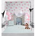 thumbnail image 1 of GreenDecor Pink Birthday Theme Photoshoot Background 5x7ft Flowers Wall White Fireplace Photo Backdrops for 1st Birthday Backgrounds, 1 of 4