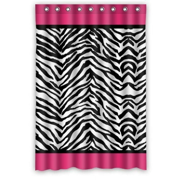 GreenDecor Pink Zebra Print And Stripes Lines Waterproof Shower Curtain Set with Hooks Bathroom Accessories Size 48x72 inches