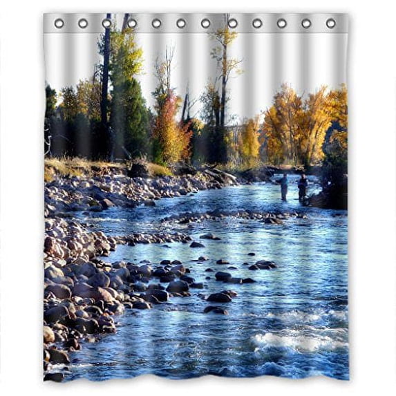 GreenDecor Poetic Life Fishing Sports Durable Nature Waterproof Shower Curtain Set with Hooks Bathroom Accessories Size 60x72 inches