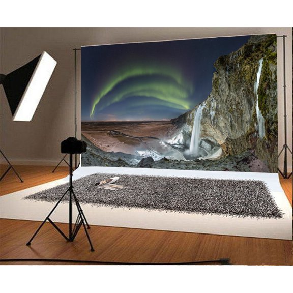 GreenDecor Polar Aurora Backdrop 7x5ft Photography Background Mountains Fall Night Scene Landscape Photos Video Studio Props