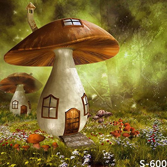 GreenDecor 5x7ft Murshroom House Cabin Photography Studio Backdrop Background