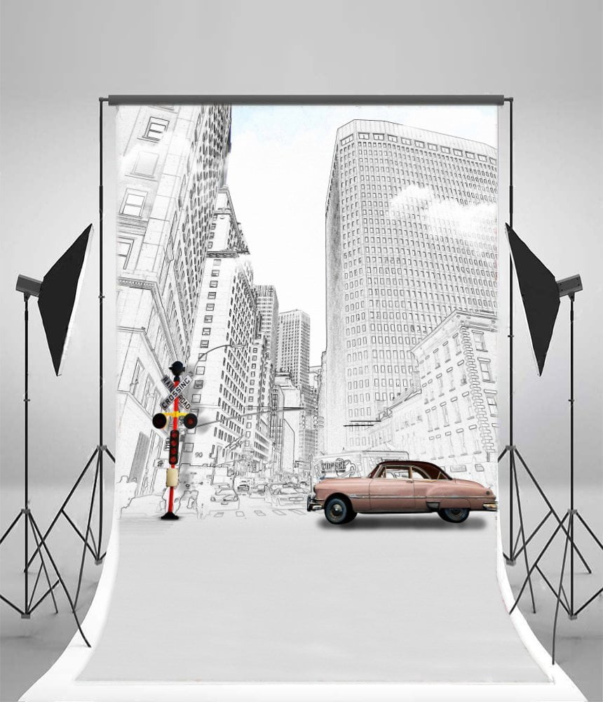 Photo Backdrops Auto Frame GreenDecor 5x7ft Photography Backdrop Urban Building Vectorgraph Car ...