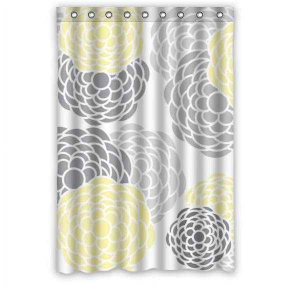 GreenDecor Popular Flower Gray Yellow Waterproof Shower Curtain Set with Hooks Bathroom Accessories Size 48x72 inches