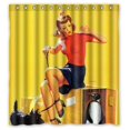 thumbnail image 1 of GreenDecor Pretty Lady With Penguin Vintage Retro Pin Up Girls Waterproof Shower Curtain Set with Hooks Bathroom Accessories Size 66x72 inches, 1 of 2