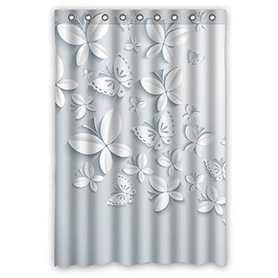 GreenDecor Purely Artistic Butterflies Waterproof Shower Curtain Set with Hooks Bathroom Accessories Size 48x72 inches