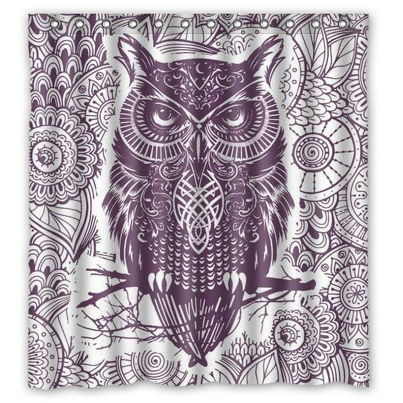 GreenDecor Purple Owl Waterproof Shower Curtain Set with Hooks Bathroom Accessories Size 66x72 inches