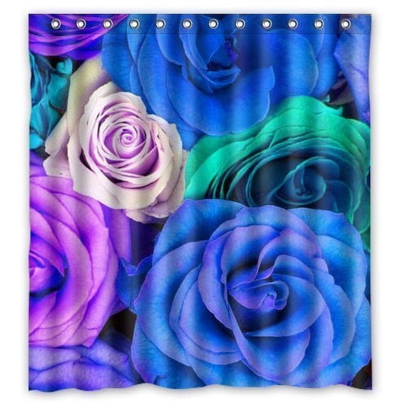 GreenDecor Purple Rose Floral Flower Waterproof Shower Curtain Set with Hooks Bathroom Accessories Size 66x72 inches
