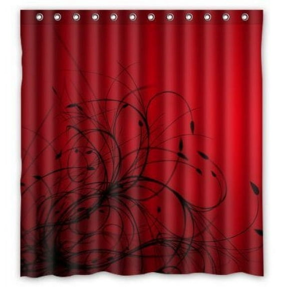 GreenDecor Red Black Abstract Waterproof Shower Curtain Set with Hooks Bathroom Accessories Size 66x72 inches