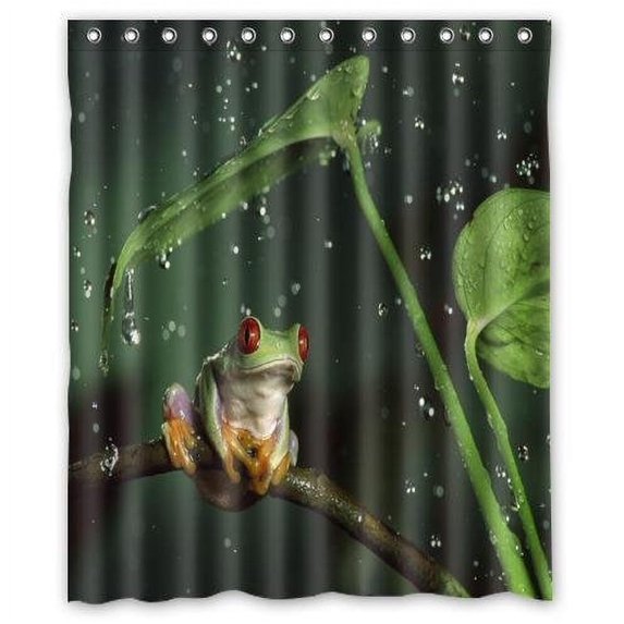 GreenDecor Red Eyes Frog Waterproof Shower Curtain Set with Hooks Bathroom Accessories Size 60x72 inches