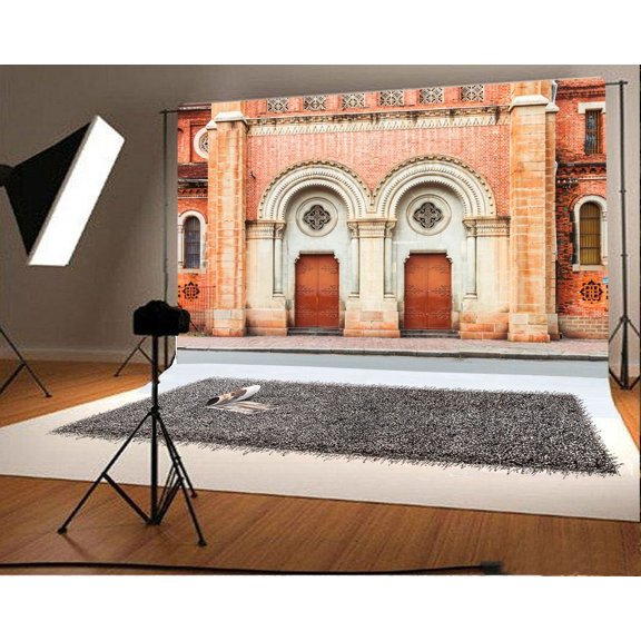 GreenDecor Retro House Backdrop 7x5ft Photography Background Arch Brick Wall Video Studio Props