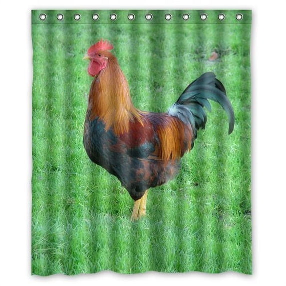 GreenDecor Rooster Chicken Waterproof Shower Curtain Set with Hooks Bathroom Accessories Size 60x72 inches
