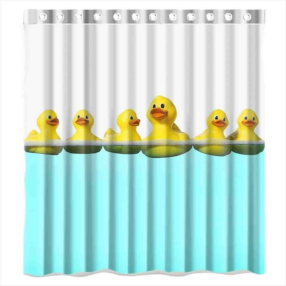 GreenDecor Rubber Duck In The Water Waterproof Shower Curtain Set with Hooks Bathroom Accessories Size 66x72 inches
