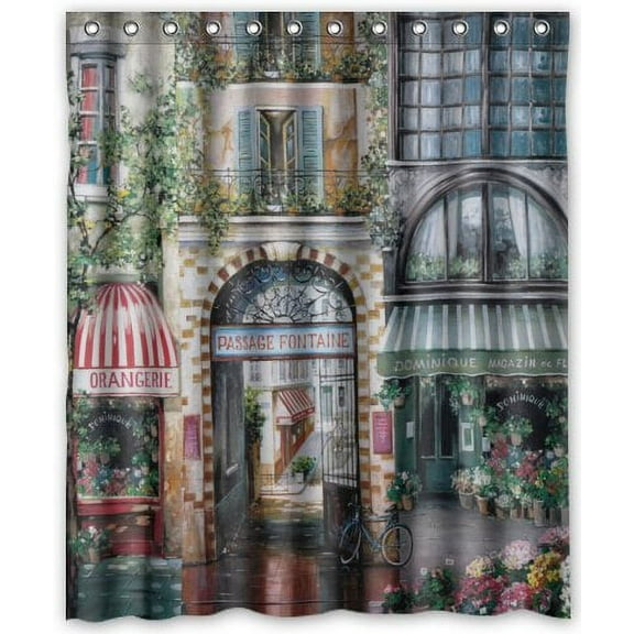 GreenDecor Rue Di Rivoli Paris Cafe Waterproof Shower Curtain Set with Hooks Bathroom Accessories Size 60x72 inches
