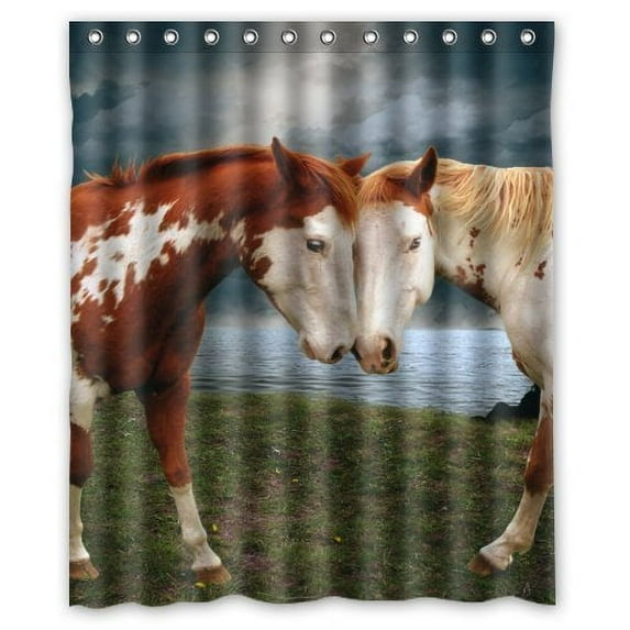 GreenDecor Running Horse Waterproof Shower Curtain Set with Hooks Bathroom Accessories Size 60x72 inches