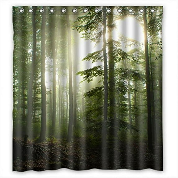 GreenDecor Rural Scenery Forest Landscape Waterproof Shower Curtain Set with Hooks Bathroom Accessories Size 66x72 inches
