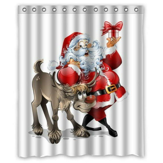 GreenDecor Santa Claus Merry Christmas Great Gifts Waterproof Shower Curtain Set with Hooks Bathroom Accessories Size 60x72 inches