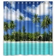 thumbnail image 1 of GreenDecor Sea Palm Tree Waterproof Shower Curtain Set with Hooks Bathroom Accessories Size 66x72 inches, 1 of 2