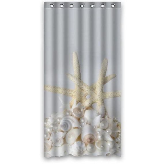 GreenDecor Sea Star Shell Pearl Waterproof Shower Curtain Set with Hooks Bathroom Accessories Size 36x72 inches