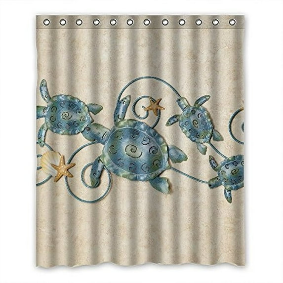 GreenDecor Sea Turtle Waterproof Shower Curtain Set with Hooks Bathroom Accessories Size 60x72 inches