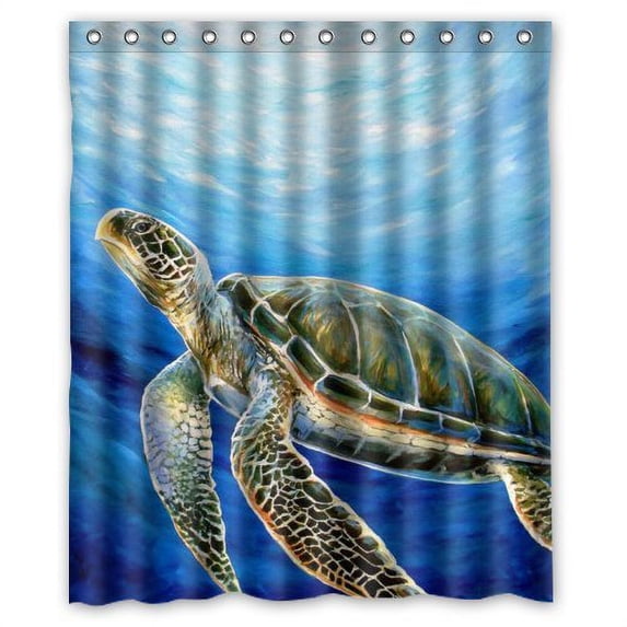 GreenDecor Sea Turtle Waterproof Shower Curtain Set with Hooks Bathroom Accessories Size 60x72 inches