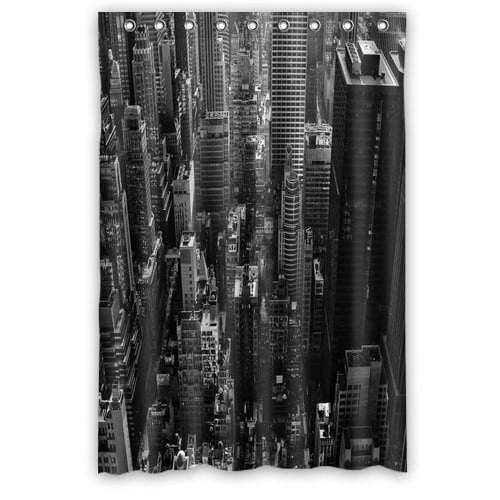 New York City Skyline Shower Curtain - Black & White Monochrome, Waterproof, Anti-Mold, 65 X 72 Inches