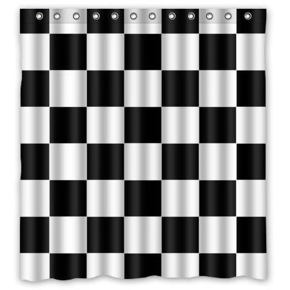 GreenDecor Special Black White Checkered Waterproof Shower Curtain Set with Hooks Bathroom Accessories Size 66x72 inches