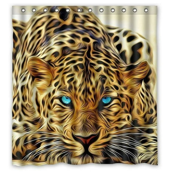 GreenDecor Special Effect Leopard With Authentical Blue Eyes Wild Animal Waterproof Shower Curtain Set with Hooks Bathroom Accessories Size 66x72 inches