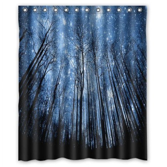 GreenDecor Starry Night Tree Waterproof Shower Curtain Set with Hooks Bathroom Accessories Size 60x72 inches