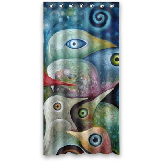 GreenDecor Style Artistic Special Birds Waterproof Shower Curtain Set with Hooks Bathroom Accessories Size 36x72 inches