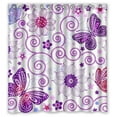 thumbnail image 1 of GreenDecor Stylish Big Purple Flower White Waterproof Shower Curtain Set with Hooks Bathroom Accessories Size 66x72 inches, 1 of 2