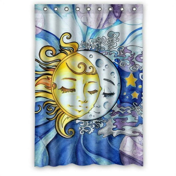 GreenDecor Sun Moon Waterproof Shower Curtain Set with Hooks Bathroom Accessories Size 48x72 inches