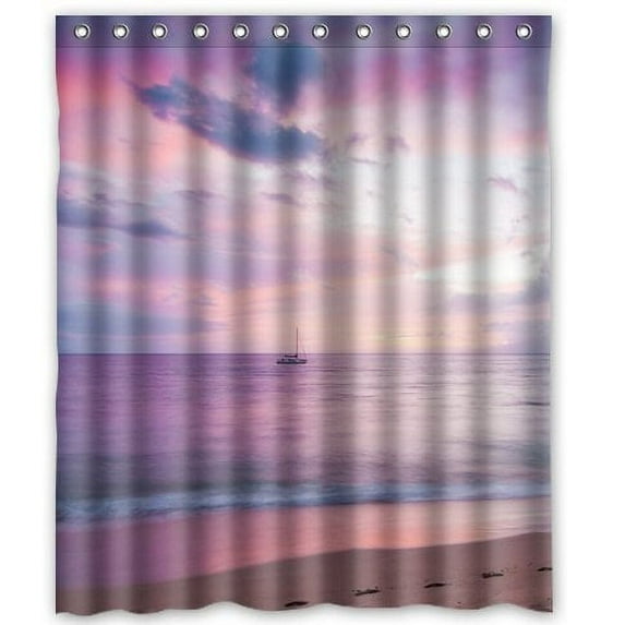 GreenDecor Sunset Purple Sea Waterproof Shower Curtain Set with Hooks Bathroom Accessories Size 60x72 inches