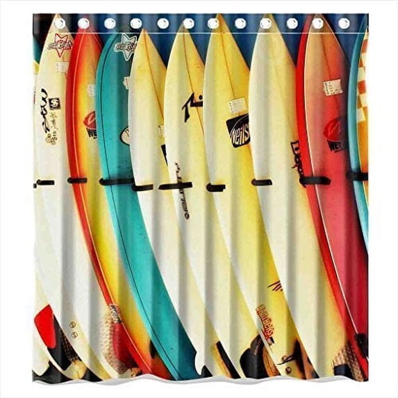 GreenDecor Surfboard Waterproof Shower Curtain Set with Hooks Bathroom Accessories Size 66x72 inches