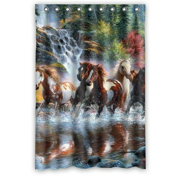 GreenDecor The Animal Series Wild Running Horses For Waterproof Shower Curtain Set with Hooks Bathroom Accessories Size 48x72 inches
