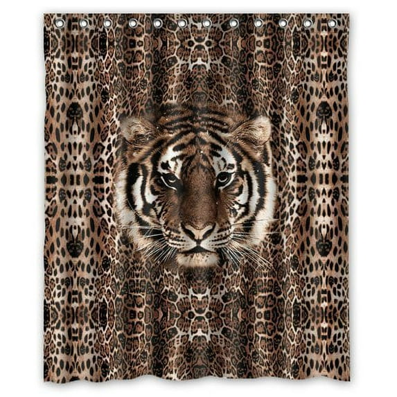 GreenDecor Tiger Tiger Head Pillowcase Waterproof Shower Curtain Set with Hooks Bathroom Accessories Size 60x72 inches