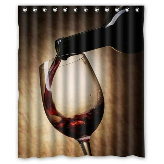 GreenDecor Top Wine Shelf Made Of Waterproof Shower Curtain Set with Hooks Bathroom Accessories Size 60x72 inches