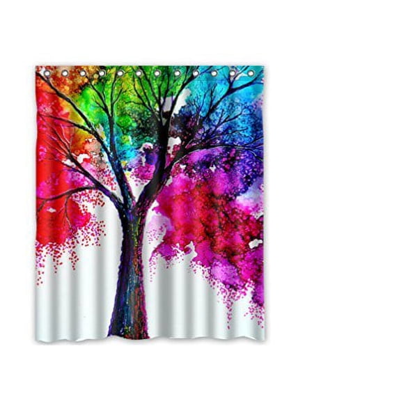 GreenDecor Tree Turquoise Colorful White Purple Blue Waterproof Shower Curtain Set with Hooks Bathroom Accessories Size 60x72 inches